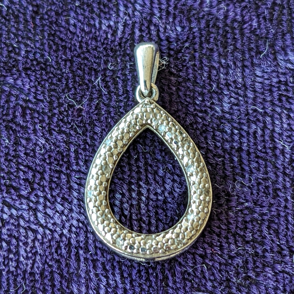 925 Sterling Silver Open Teardrop Pendant Paved With Diamonds